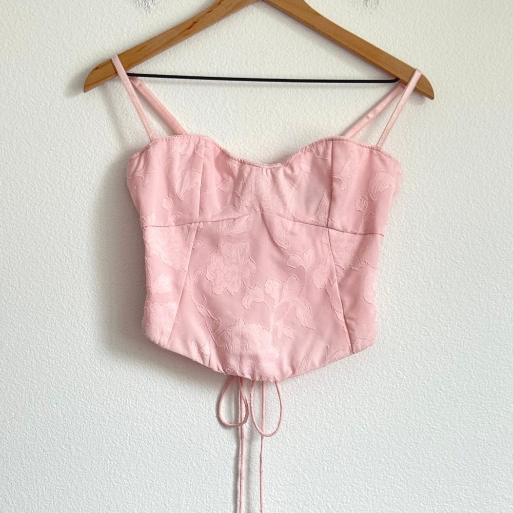 White Fox Broken Dreams Bustier Pink Corset Floral Jacquard Lace Up Coquette S